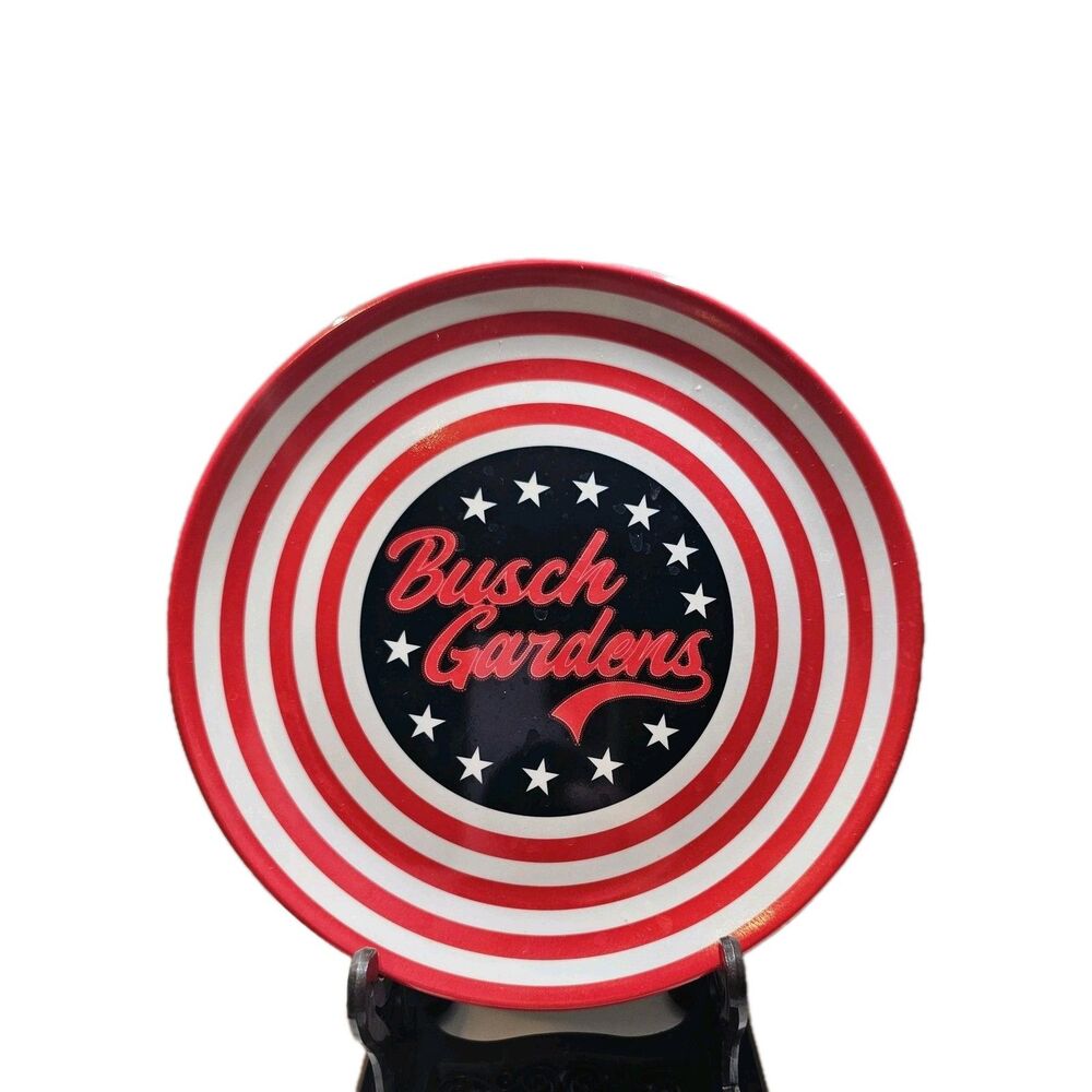 Busch Gardens Pass Member Collectible Plate Red, White Blue Flag Star Design NEW